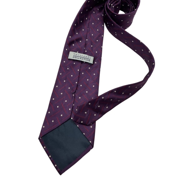 TRUSSARDI COLLECTION Purple/Burgundy Geometric Polka Dot Silk LUXURY Tie ITALY - Picture 2 of 4